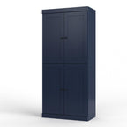 32" Navy Blue Solid Wood Free Standing Four Door Linen Cabinet