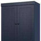 32" Navy Blue Solid Wood Free Standing Four Door Linen Cabinet