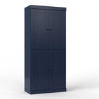 32" Navy Blue Solid Wood Free Standing Four Door Linen Cabinet