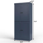 32" French Blue Solid Wood Free Standing Four Door Linen Cabinet