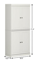 32" Off White Solid Wood Free Standing Four Door Linen Cabinet