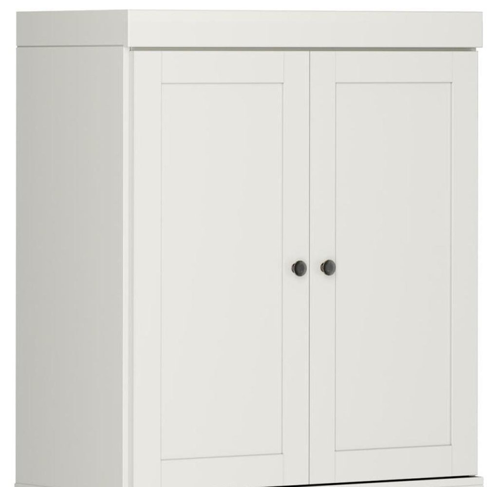 32" Off White Solid Wood Free Standing Four Door Linen Cabinet