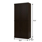 32" Espresso Solid Wood Free Standing Four Door Linen Cabinet