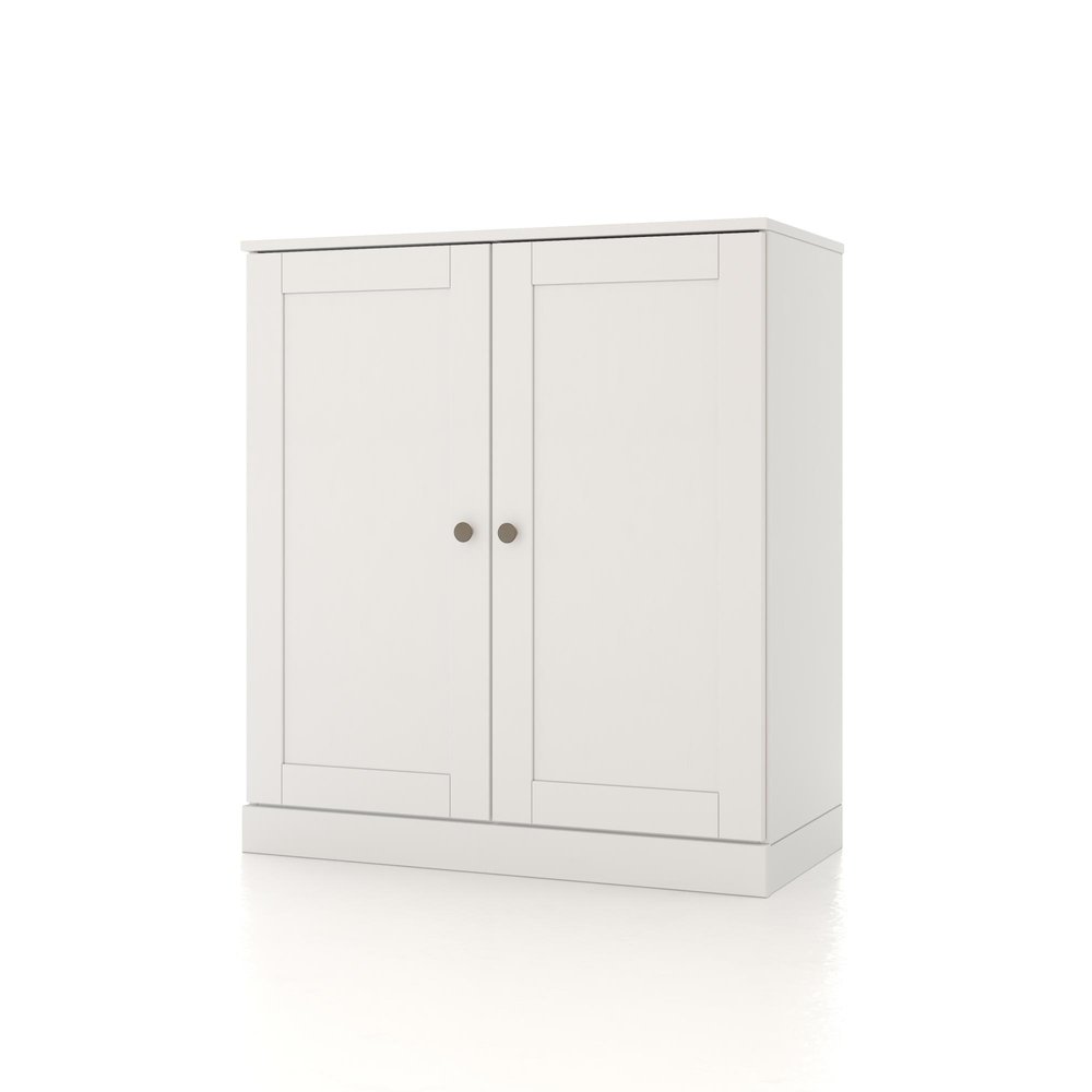 32" White Solid Wood Free Standing Double Door Linen Cabinet