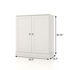32" White Solid Wood Free Standing Double Door Linen Cabinet