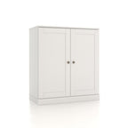 32" White Solid Wood Free Standing Double Door Linen Cabinet