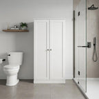 32" White Solid Wood Free Standing Double Door Linen Cabinet