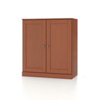 32" Coffee Solid Wood Free Standing Double Door Linen Cabinet