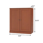 32" Coffee Solid Wood Free Standing Double Door Linen Cabinet