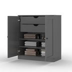 32" Gray Solid Wood Free Standing Double Door Linen Cabinet