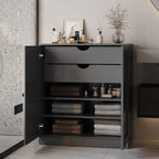32" Gray Solid Wood Free Standing Double Door Linen Cabinet