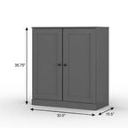 32" Gray Solid Wood Free Standing Double Door Linen Cabinet