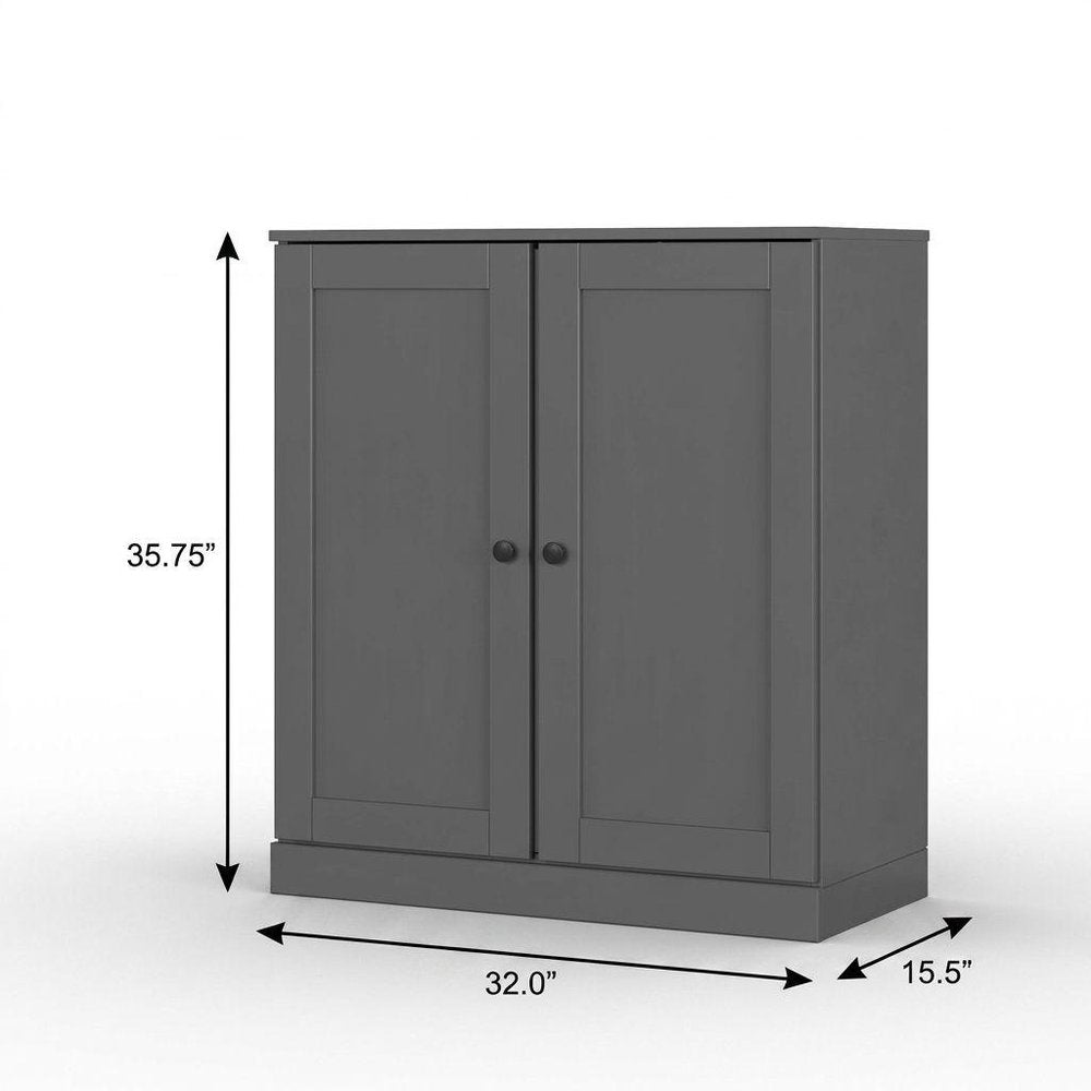 32" Gray Solid Wood Free Standing Double Door Linen Cabinet