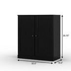 32" Black Solid Wood Free Standing Double Door Linen Cabinet