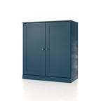 32" Teal Blue Solid Wood Free Standing Double Door Linen Cabinet