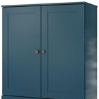 32" Teal Blue Solid Wood Free Standing Double Door Linen Cabinet