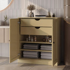 32" Yellow Solid Wood Free Standing Double Door Linen Cabinet