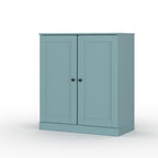 32" Aqua Solid Wood Free Standing Double Door Linen Cabinet