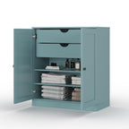 32" Aqua Solid Wood Free Standing Double Door Linen Cabinet