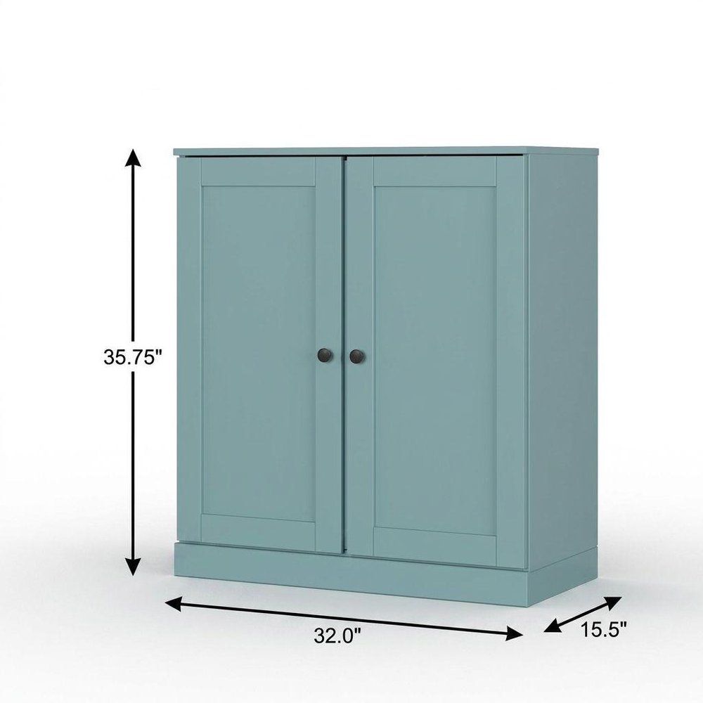 32" Aqua Solid Wood Free Standing Double Door Linen Cabinet