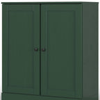 32" Green Solid Wood Free Standing Double Door Linen Cabinet