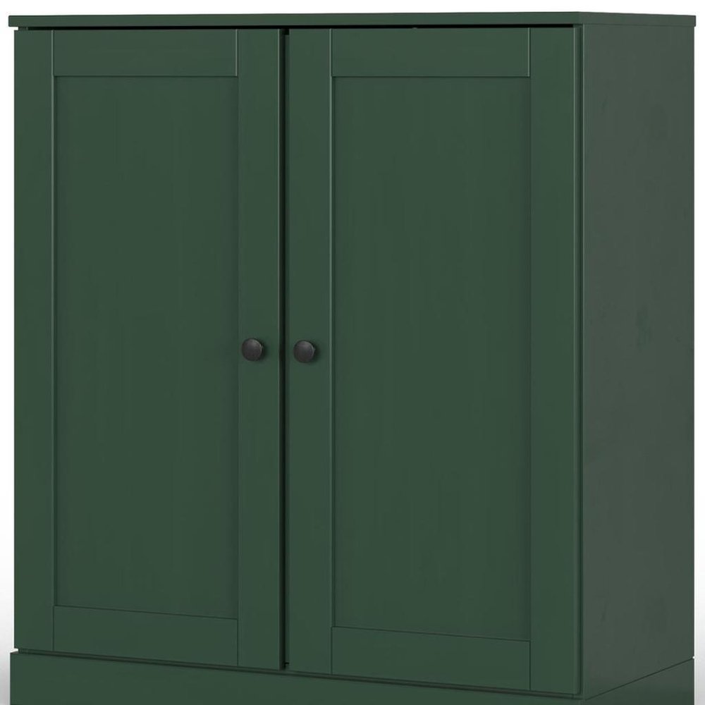 32" Green Solid Wood Free Standing Double Door Linen Cabinet