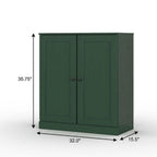 32" Green Solid Wood Free Standing Double Door Linen Cabinet