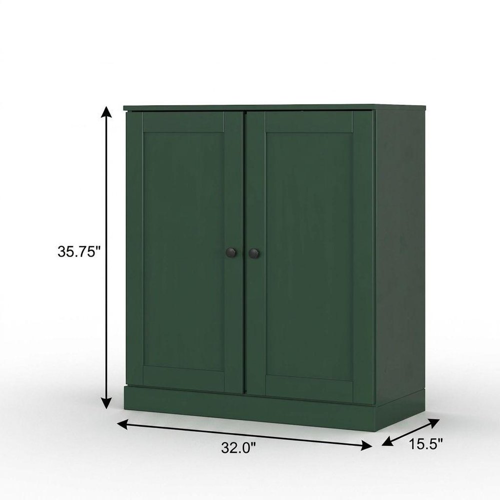 32" Green Solid Wood Free Standing Double Door Linen Cabinet