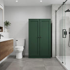 32" Green Solid Wood Free Standing Double Door Linen Cabinet
