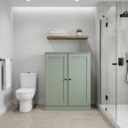32" Sage Solid Wood Free Standing Double Door Linen Cabinet