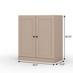 32" Beige Solid Wood Free Standing Double Door Linen Cabinet