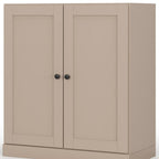 32" Beige Solid Wood Free Standing Double Door Linen Cabinet