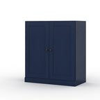 32" Navy Blue Solid Wood Free Standing Double Door Linen Cabinet