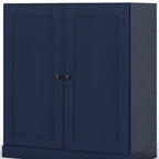 32" Navy Blue Solid Wood Free Standing Double Door Linen Cabinet