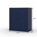 32" Navy Blue Solid Wood Free Standing Double Door Linen Cabinet