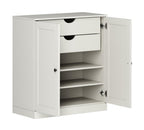 32" Off White Solid Wood Free Standing Double Door Linen Cabinet