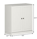 32" Off White Solid Wood Free Standing Double Door Linen Cabinet