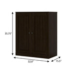 32" Espresso Solid Wood Free Standing Double Door Linen Cabinet