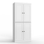 32" White Solid Wood Free Standing Four Door Linen Cabinet