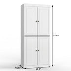 32" White Solid Wood Free Standing Four Door Linen Cabinet