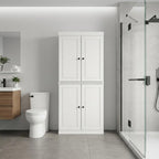 32" White Solid Wood Free Standing Four Door Linen Cabinet