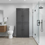 32" Gray Solid Wood Free Standing Four Door Linen Cabinet