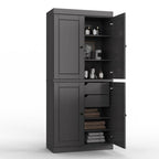32" Gray Solid Wood Free Standing Four Door Linen Cabinet