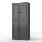 32" Gray Solid Wood Free Standing Four Door Linen Cabinet