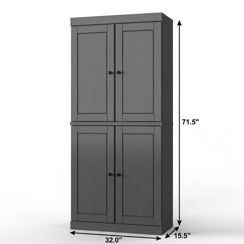 32" Gray Solid Wood Free Standing Four Door Linen Cabinet