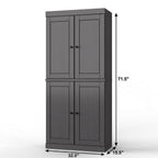32" Gray Solid Wood Free Standing Four Door Linen Cabinet