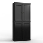 32" Black Solid Wood Free Standing Four Door Linen Cabinet
