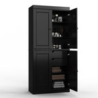 32" Black Solid Wood Free Standing Four Door Linen Cabinet