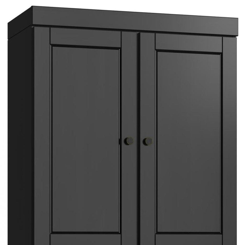 32" Black Solid Wood Free Standing Four Door Linen Cabinet