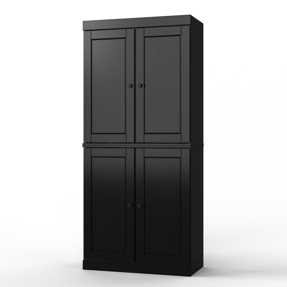 32" Black Solid Wood Free Standing Four Door Linen Cabinet